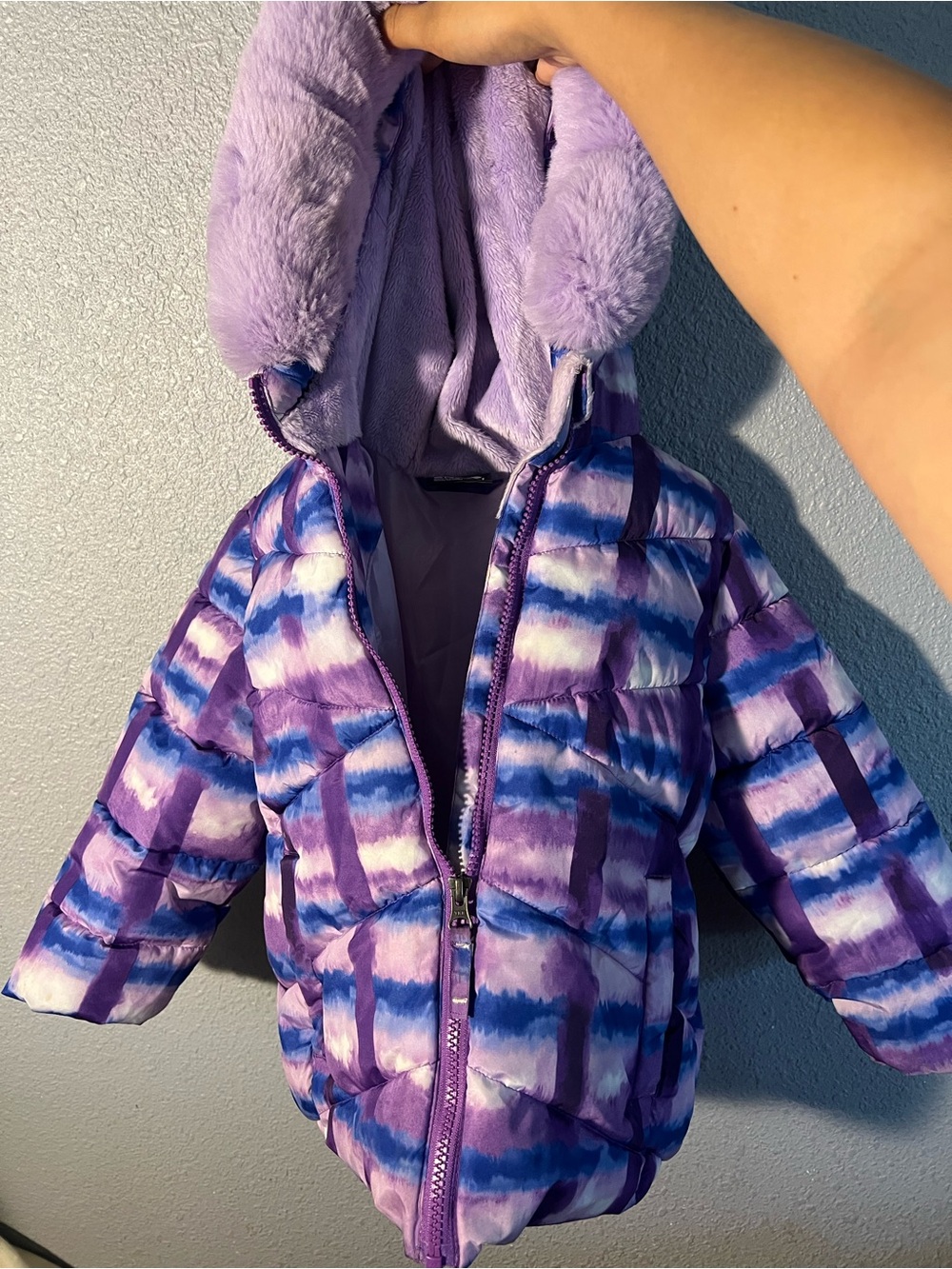 Girls Purple Snow Overalls and Puffer Coat with Plush Hood NEVER WORN